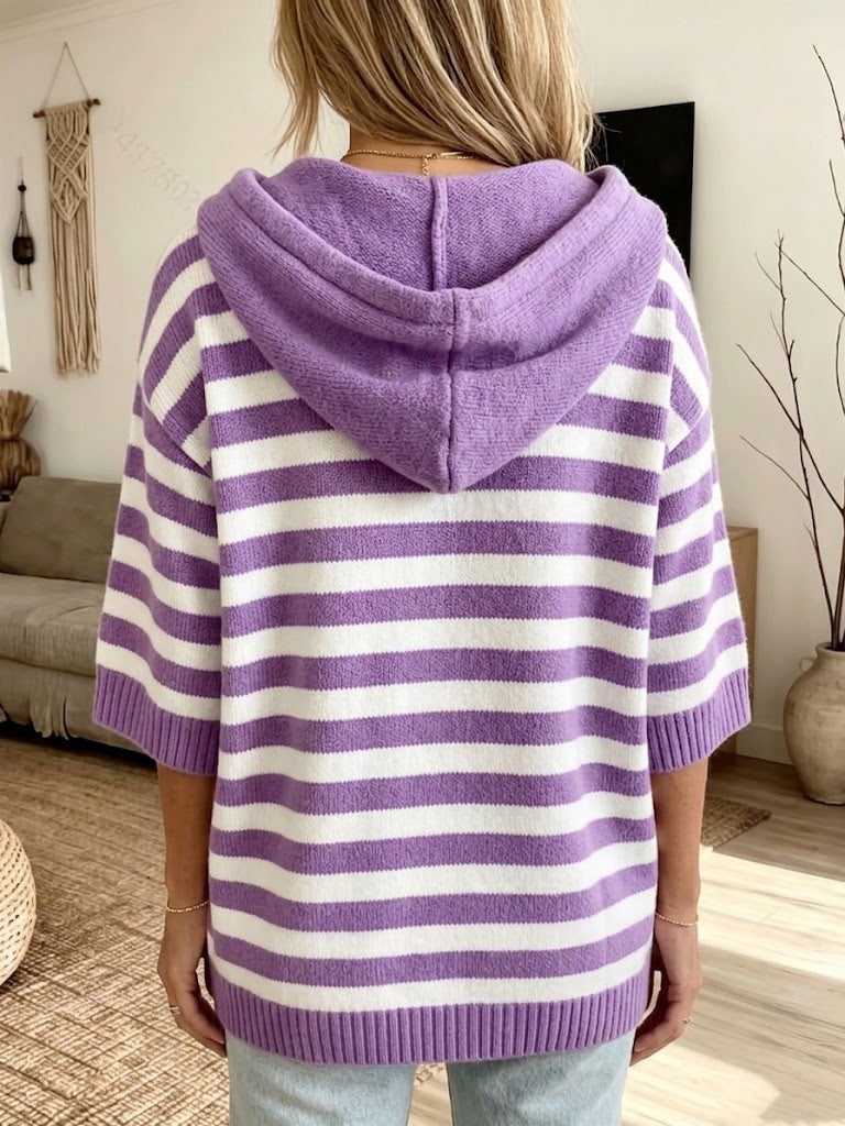 Loose And Comfortable Striped Knit Hoodie