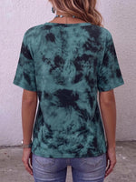 Women's Abstract Print V-neck Tie-waist Short-sleeve Cotton Top