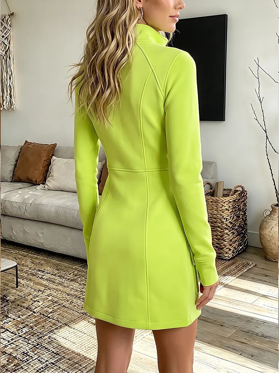 Vintage Elegant Zip Pocket Sporty Sweatshirt Dress