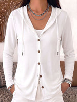 Women's Solid Color Long-sleeved Casual Loose Hooded Pure Cotton Cardigan