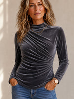 Elegant Asymmetric Ruched Velvet Long Sleeve Top