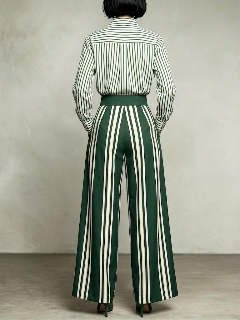 Casual Striped Cotton Shirt And Trousers Two-piece Set