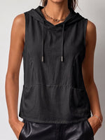 Women's Solid Color Sleeveless Casual Loose Hooded Top