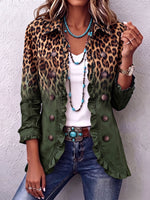Bold Boho Leopard & Teal Ruffle Blazer Jacket