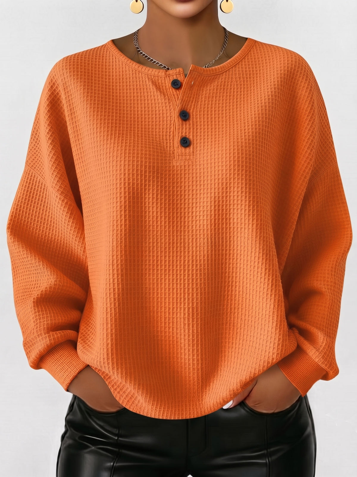 Cozy Casual Henley Collar Waffle Shirt