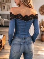 Women's Off Shoulder Denim Crop Top