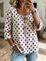 Women's square neck tie-up retro polka dot loose 3/4 sleeve top