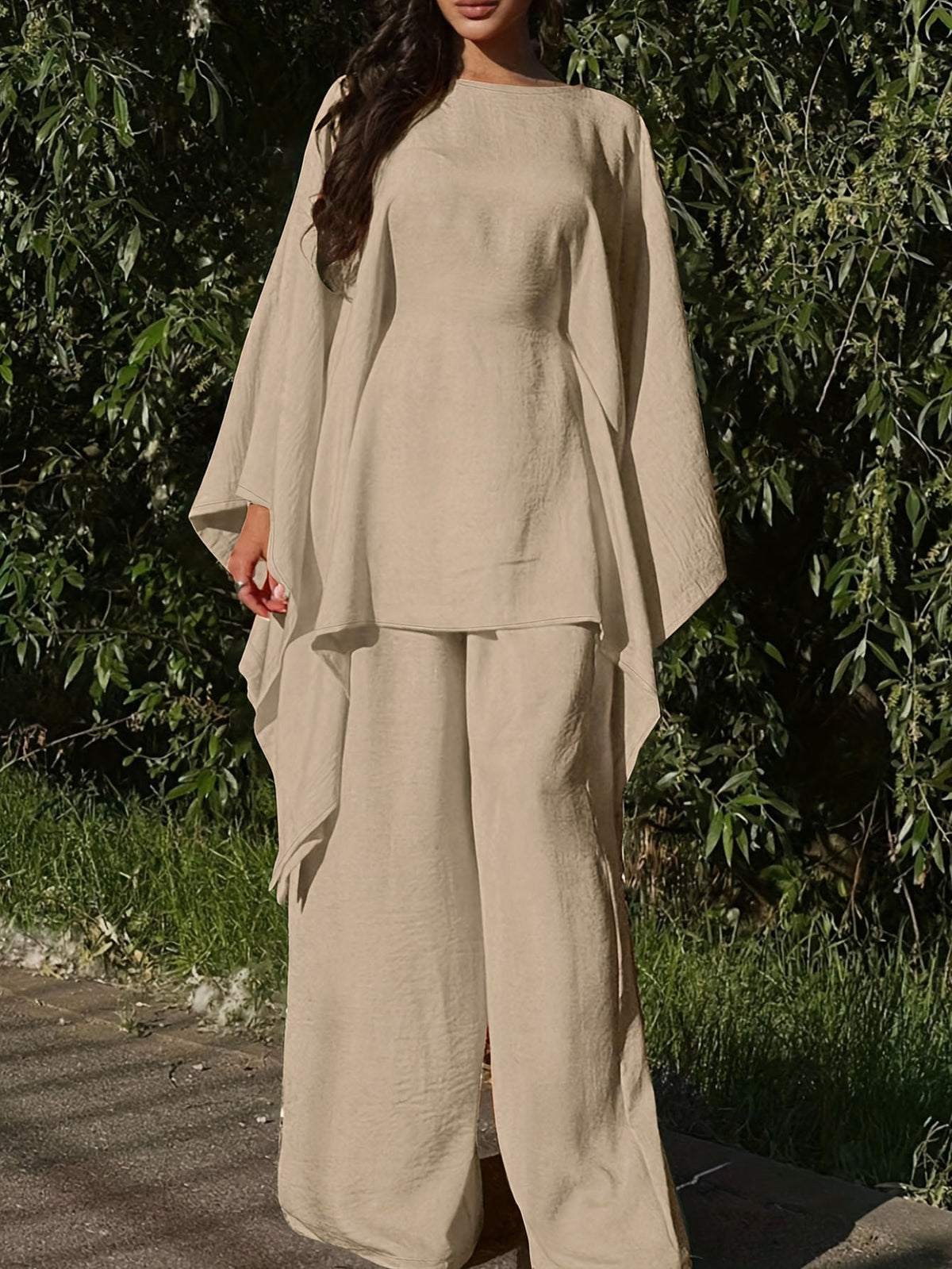 Loose-fit Casual Cotton-linen Blend Top And Trousers Two-piece Set