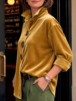 Retro Elegant Velvet Shirt With Metal Buttons