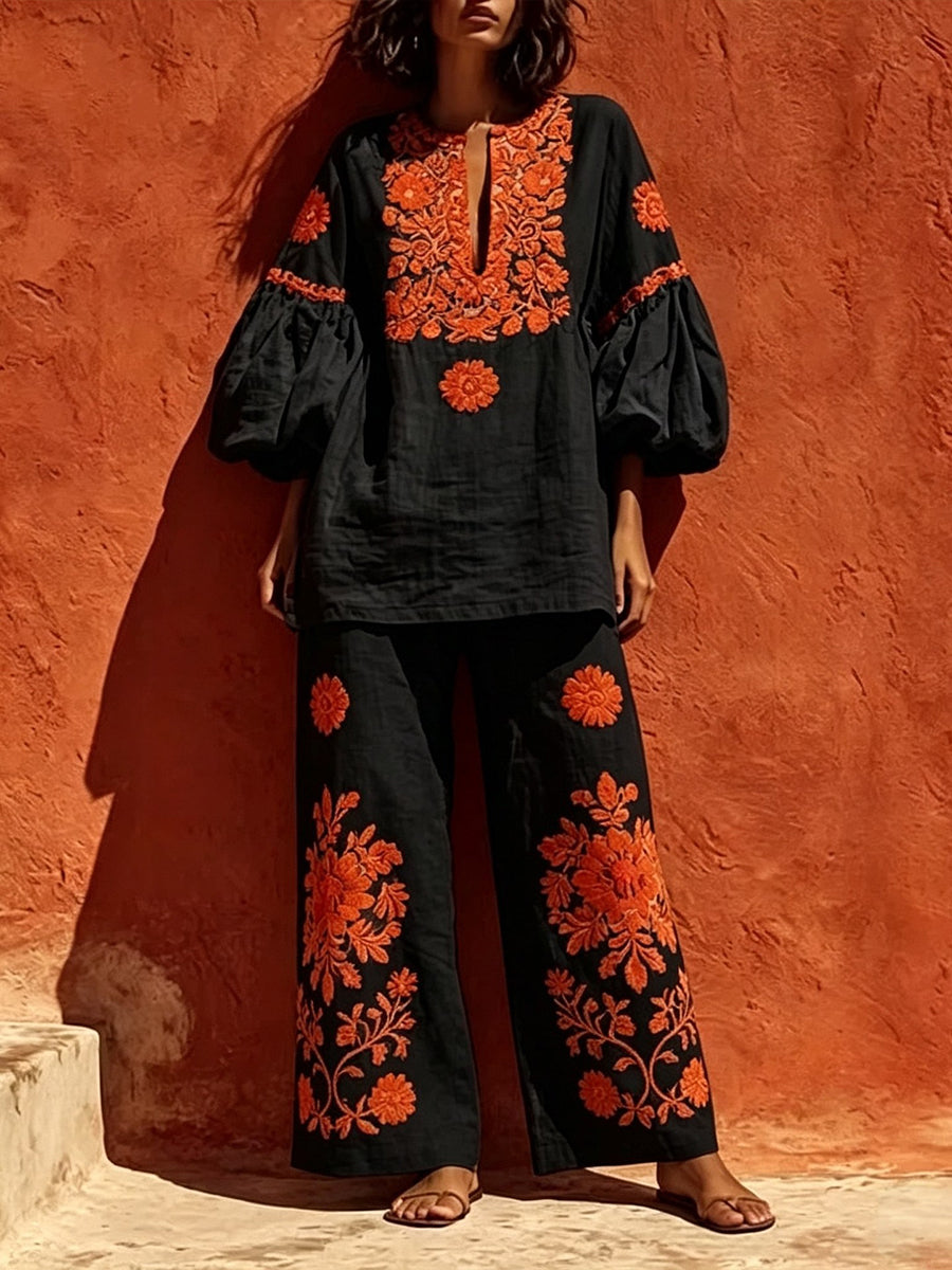 Loose And Cozy Linen-cotton Tunic And Trousers Two-piece Set