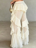 High-waisted Tencel Slight-flare Trousers With Side Lacing And Tiered Ruffles