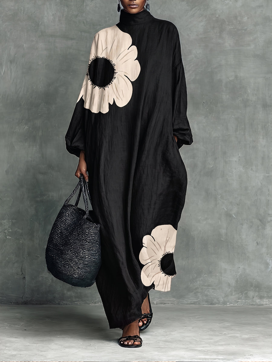 Avant-Garde Bold Floral Linen Oversized Maxi Dress