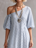Elegant And Classic Striped Off-shoulder Maxi Dress