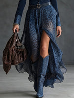 Leopard-print Chiffon Patchwork Dress With An Asymmetrical Hem And Slit