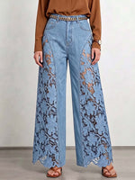 Women's High-waisted Loose-fit Embroidered & Paneled Wide-leg Jeans