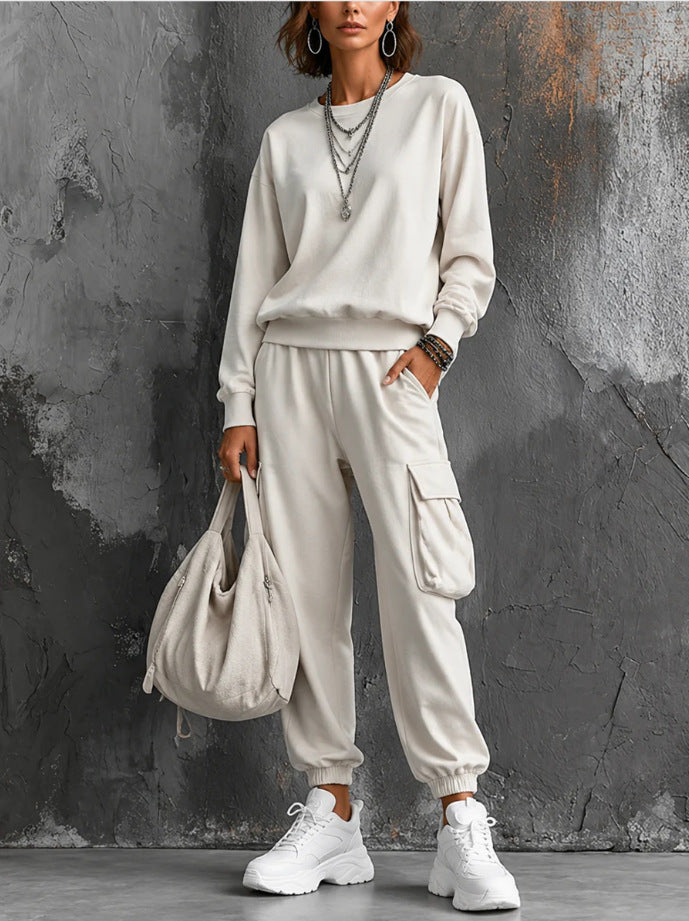 Cozy And Casual Cotton Sweatshirt And Pants Two-piece Set