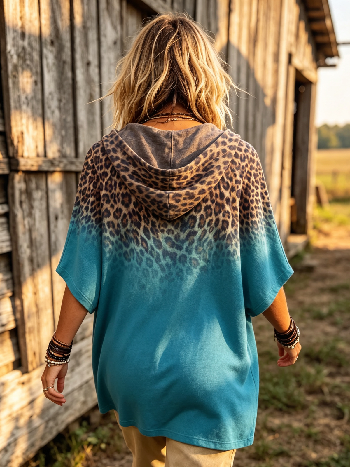 Casual Chic Leopard & Teal Hooded Sweatshirt