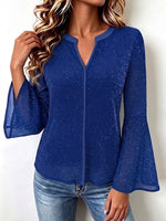 Small V-neck Sequin Pullover Shirt With Flared Sleeves