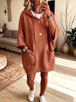 Cozy Oversized Front Pockets Hooded Sweatshirt Dress