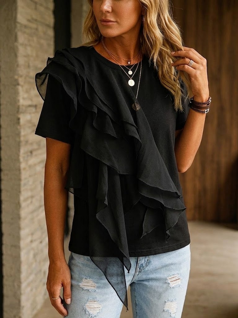 Casual & Comfortable Ruffled Cotton T-shirt