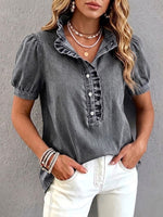 Casual Ruffled Denim Shirt