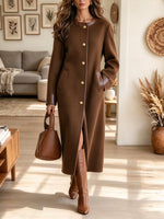 Women's Faux Leather Trim Woolen Maxi Coat