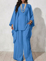 Loose-fit Casual Cotton-linen Blend Top And Trousers Two-piece Set