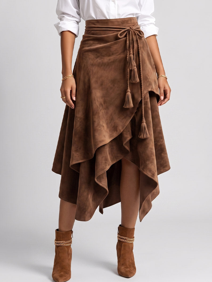 Women's High-waisted Casual Loose Faux Suede Irregular A-line Skirt