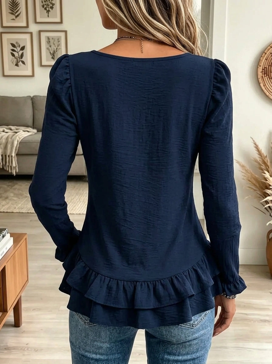 Women's Scoop Neck Ruffle Peplum Top