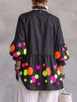 Artistic Neon Polka-Dot Linen Peplum Tunic