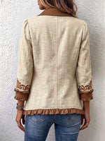 Vintage-style Bohemian Floral Print Ruffled Linen-cotton Jacket