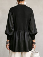 Elegant Mixed-Media Ribbed Peplum Tunic