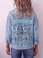Vintage Sheer Floral Lace Patchwork Denim Jacket