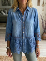 Casual Patchwork Lace Denim Shirt
