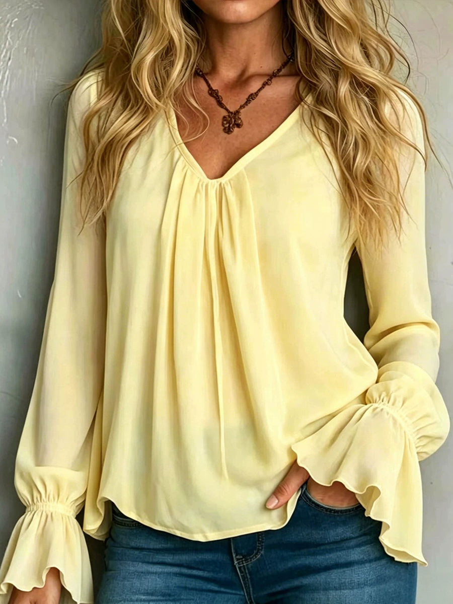 Romantic Pastel V-Neck Blouse