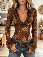 Women's Vintage Fall Floral Blouse