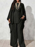 Loose-fit Casual Cotton-linen Blend Top And Trousers Two-piece Set
