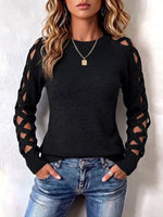 Long-sleeve Knit Pullover With Cut-out Fabric Strip Detailing And A Round Neck