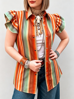 Boho-chic Striped Button-up Blouse