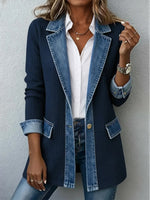 Casual Paneled Ribbed Cotton-blend Denim Blazer