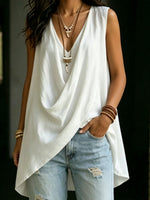 Women's Casual Solid Color Loose Fit V-neck Sleeveless Vest Top