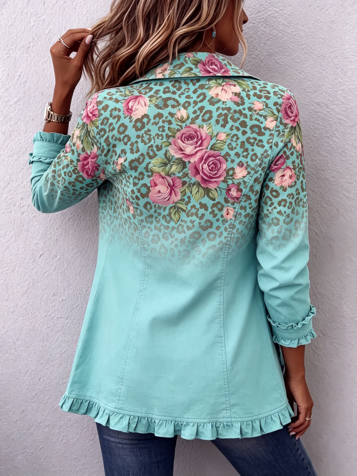 Boho Retro Floral Leopard Ruffle Jacket