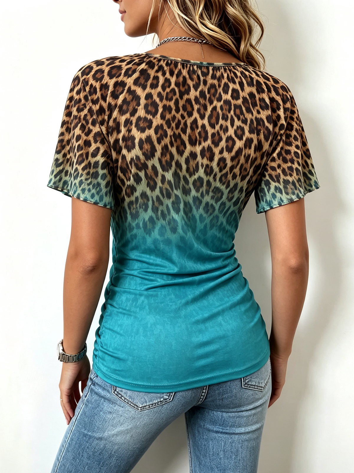 Boho Comfortable Leopard Print Stretch Wrap Top