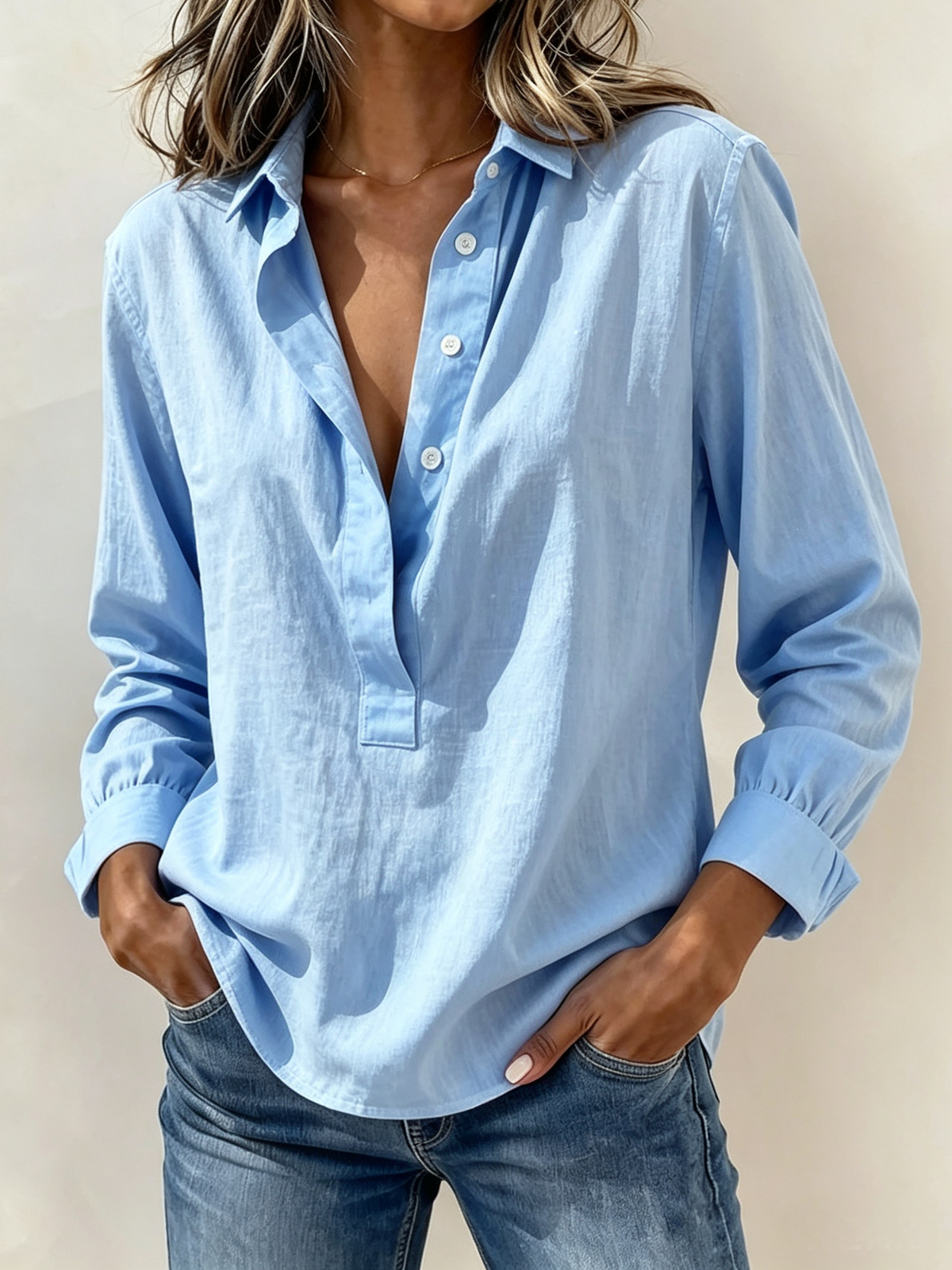 Relaxed Cozy Button-up Cotton Linen Shirt