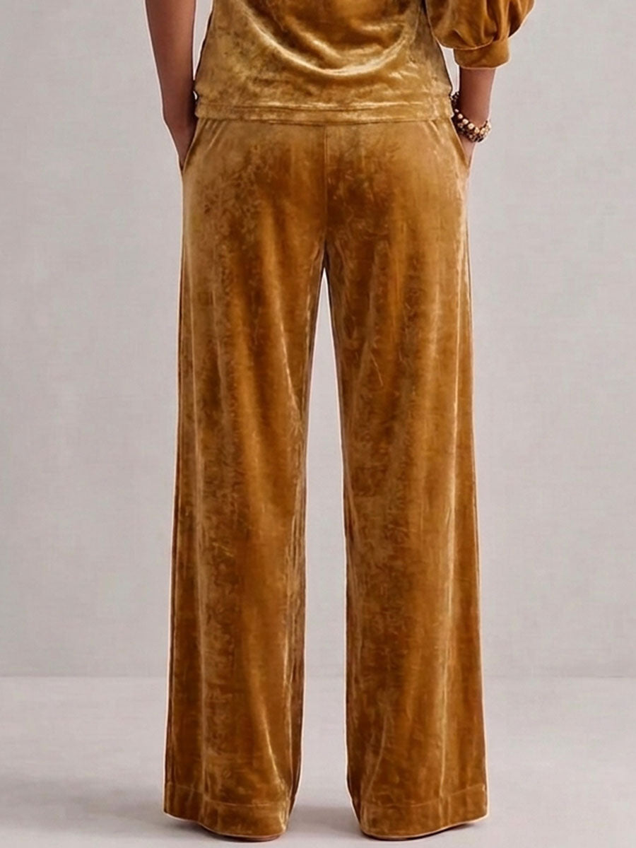 Women's Solid Color High-waisted Casual Loose Velvet Wide-leg Pants