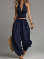 Sexy Boho Halter Top & Wide-leg Pants Two-piece Set