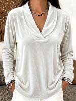 Women's Solid Color Lapel Long-sleeved Casual Loose Velvet Top