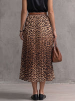 Women's Leopard Print High-waisted Casual Loose A-line Chiffon Midi Skirt