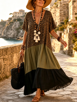 Bohemian Leopard Color-block Cotton Maxi Dress