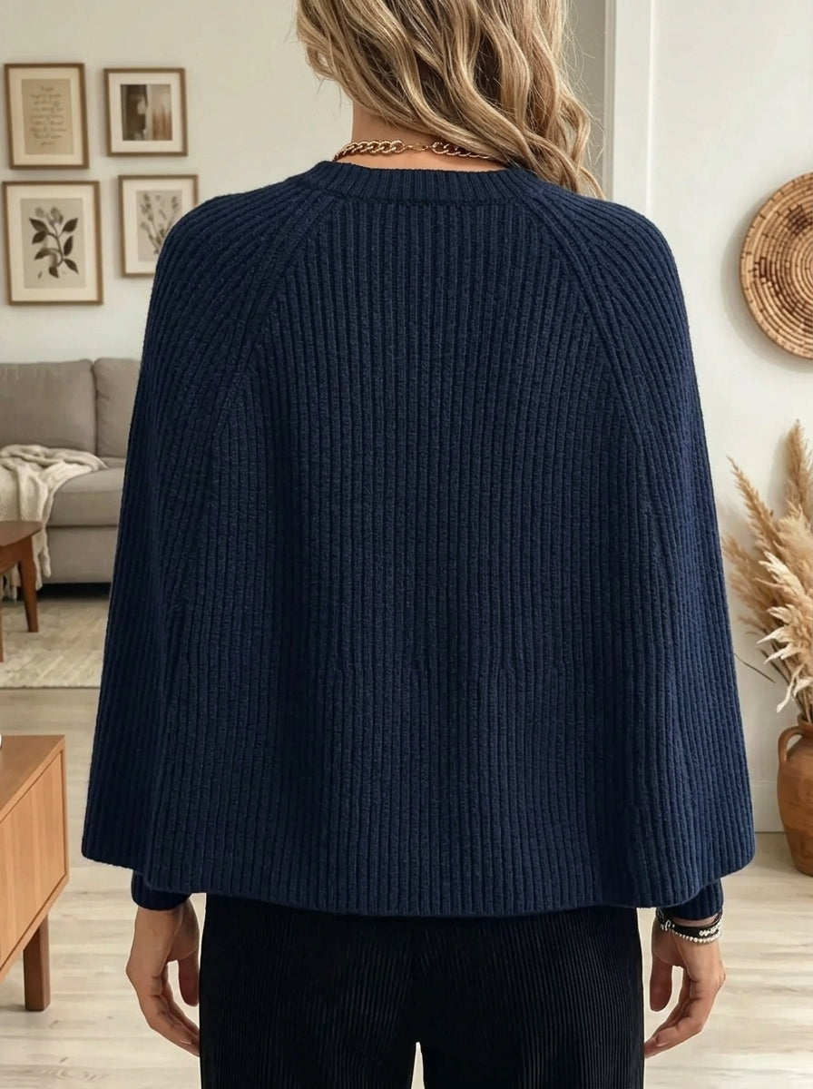 Women's Gold Button Cape Sleeve Ribbed Knit Cardigan